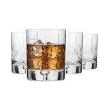 Krosno – Bicchieri da whisky, bourbon e scotch 250 ml, set da 4 – Collezione Saga – Bicchiere in cristallo, intagliato – Fatti a mano – Ideale come regalo