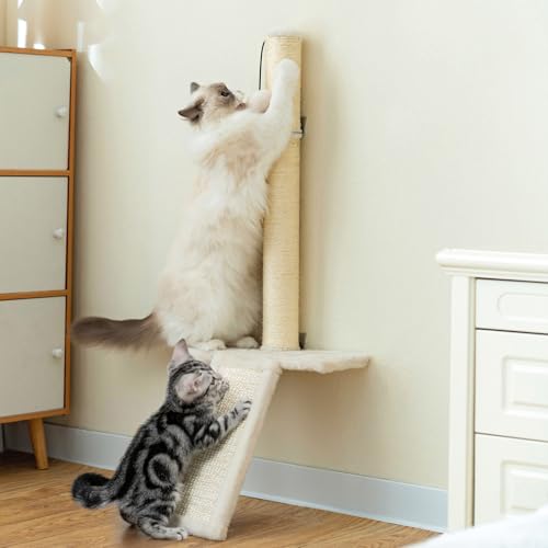 Wall-Mounted Cat Scratching Post – Space-Saving Sisal Scratcher with Ramp &...
