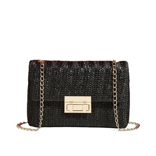 Woven Straw Handwoven Women's Shoulder Bag, Fashion Solid Color Crossbody Purse With Lock Closure