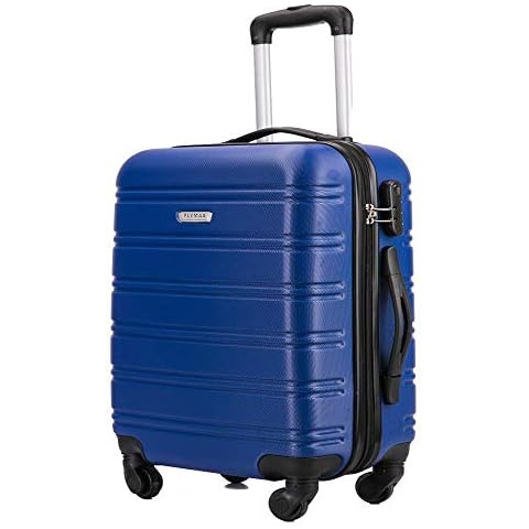 Flymax Cabin Luggage 4 Wheel Suitcase Lightweight Carry on 55x35x20 Approved for Flybe Ryanair Easyjet British Airways Navy Cover