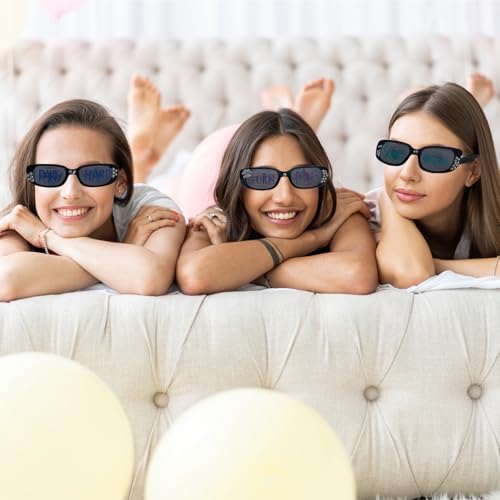 24 Pcs Personalized Sunglasses Bulk Custom Retro Rectangle Sunglasses 90’s Vintage Fashion Narrow Square Frame Glasses Shades with 12 Colorful Markers 1928 Crystals for Adult3