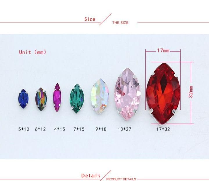 30Pcs 4X8Mm Navette Sewing Strass Glass Stone Flatback Sew On Crystal Rhinestone Montee Silver Claw Button For Clothes Decoration - (Color: Sapphire)