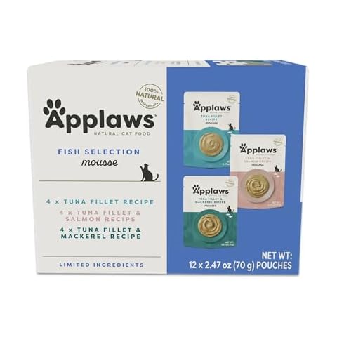 Applaws Natural Wet Cat Food in Mousse, Limited Ingredient Wet Cat Food Pouches, No Additives, Made with Natural Ingredients, Fish Variety Pack in Mousse (12 x 2.47oz Pouches) Cover