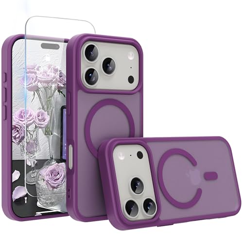 Image of Magnetic for iPhone 17 Pro Max Phone Case, [Compatible with MagSafe], Screen Protector X1, [Military Grade Drop Protection],Matte Finish,Slim,Shockproof,Protective (Deep Purple, 17 Pro max)