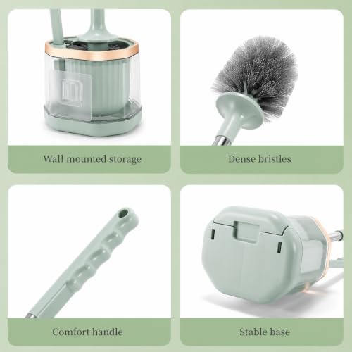 Image of Vasukie Toilet Brush and Holder Set, with a Extra Crevice Cleaning Brush Deep Cleaning Toilet Bowl Brush for Bathroom Toilet Brushes for Bathroom Wall Mounted Water Drop (Baby Blue)
