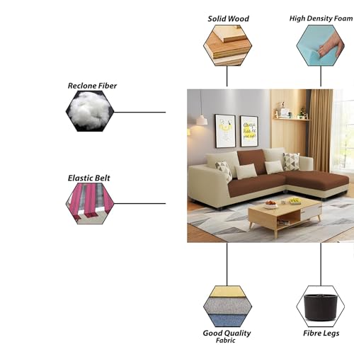 Image of Galib RHS 4 Seater L Shape Sofa Set for Living Room (Cream Brown Fabric) Premium Fabric Sofa
