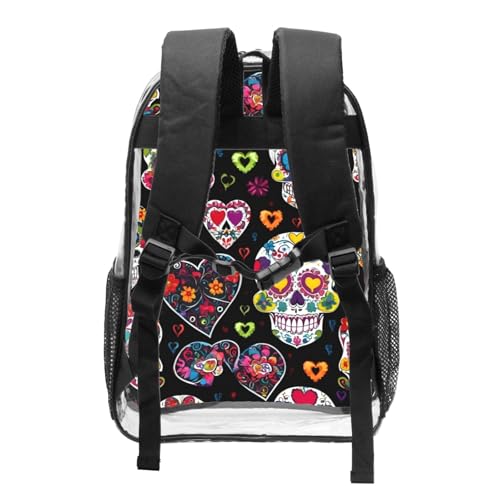 Sugar Skulls Print Transparent Backpack PVC Bag Spacious Compartments Men Women Trip And Daily Use2