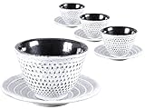 tea4chill Gusseisen Teetasse mit Untertasse Arare weiß 100ml. Traditionelle asiatische Gusseisen Teebecher im Set mit Untersetzer. Ideal Ergänzung für Gusseisen Teekanne.