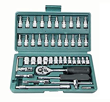 Easydesk 46 Pcs Screwdriver Drive Socket & Bit Set Combination with Reversible Ratchet Wrench, Spinner Handle and Extension Bar, Durable Storage Case