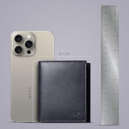 Image of Full Grain Genuine Leather Wallet for Men, Handcrafted Travel Wallet, Minimalist Slim Trifold Wallet, Anti-Theft RFID Blocking Wallet - Tri-fold - Navy