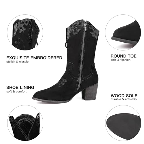 Image of SHIBEVER Cowgirl Boots for Women: Western Mid Calf Suede Boot for Dancing