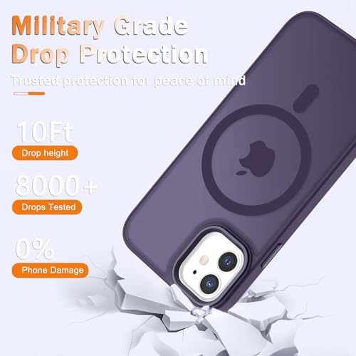 Image of YENAPOON for iPhone 12 Pro /iPhone 12 Case, Matte Magnetic Case, Purple | Fit for Magsafe, Screen Protector Included, Matte Translucent Frosted Slim Shockproof Protective Phone Cover