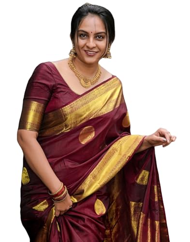 Image of SIRIL Women's Banarasi Kanjivaram Soft Silk Jacquard Saree with Unstitched Blouse Piece