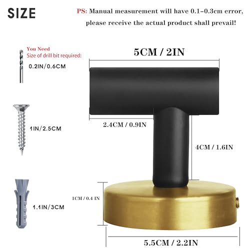 Homagic 4 Pack Robe Towel Hooks Coat Black Gold Wall Hook Stainless Steel Heavy Duty Door Hanger Towel Robe Clothes Cabinet Closet Sponges Hook for Bathroom Bedroom Kitchen Hotel Pool by Homagic - Image 2