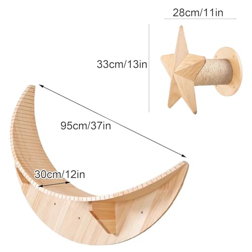 Estante de pared para gatos de madera con rascador estrella miniatura 3