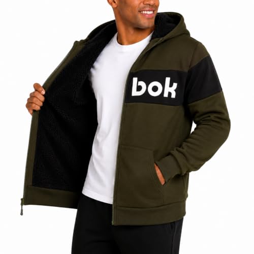 Image of Reebok Mens Softshell Jacket - Active Performance Soft Poly Fleece Sherpa Lined Hoodie Jacket For Outdoor Activities, Olive, M
