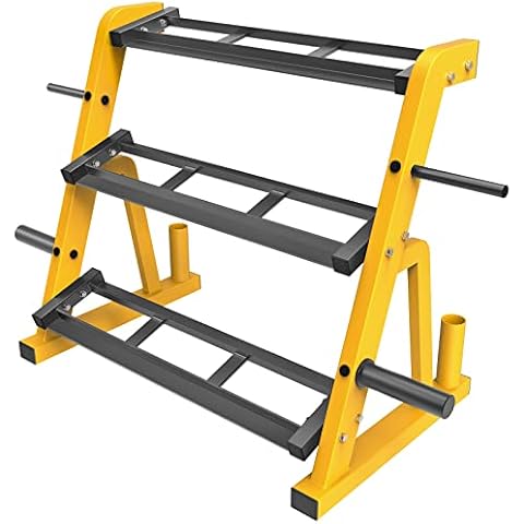Kipika Heavy Duty 3 Tier Dumbbell Rack Multifunctional, Weight Rack for Dumbbells, Home Gym Equipment, Suitable for Storage of Dumbbell, Barbell Plate, Barbell Bar, Yellow/Black Cover