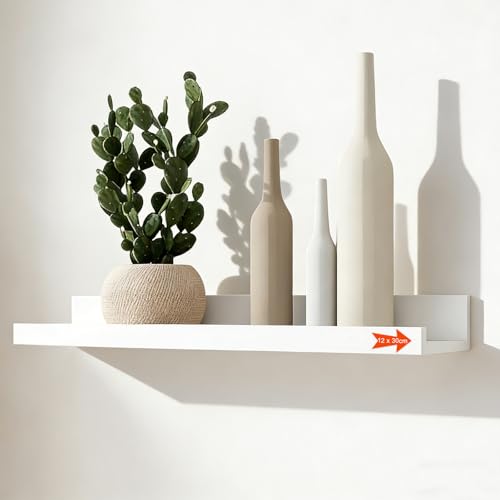 LNSYSNS Etagere Murale Chambre 30 cm, Horizontal Design Tablette Murale Bois en Pin, Etagere Flottante pour Cuisine, Salon et Bureau, Blanc Tablette Salle de...