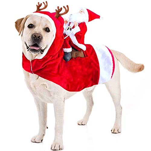 Kyerivs Costume de Noël pour Animaux de Compagnie Courir Santa Riding on Dog Costumes pour Chats pour Animaux de Compagnie Costumes de Noël Costume pour Chien pour Père Noël (XXL)