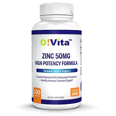 O!VITA Zinc 50mg High Potency Formula, for Immune System and antioxidant Support, up to 100 Days of Supply (100 Non-GMO, Vegan Tablets) Cover