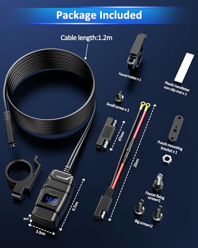 Cargador USB moto para viajes largos con doble puerto rápido Tipo C PD y toma SAE 6