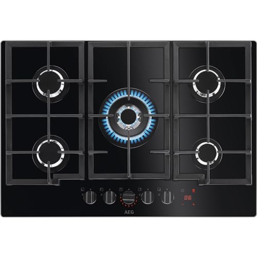 8000 Series 74cm 5 Burner Gas-on-Glass Hob with Hob2Hood - Black