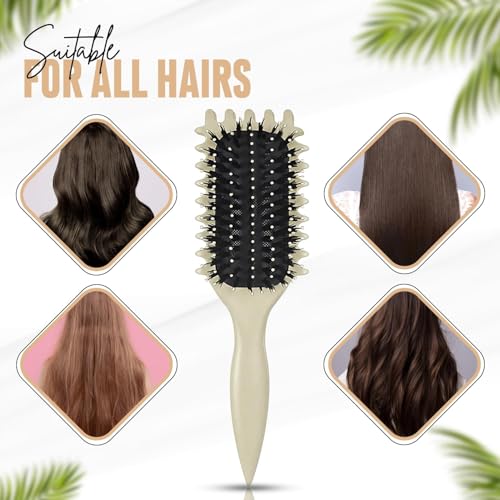 Image of Combelle 5-in-1 Curl Hair Brush | Vegan Boar Bristles | Bio-Based PLA Handle | Detangling, Defining & Frizz Control for Curly & Wavy Hair | For Men & Women - Beige