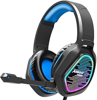 Gaming Headset with Mic LED Light On Ear Gaming Headphone PS4,3.5mm Wired Gaming Headset for PC Laptop Xbox One Gamer Headphone(Blue)