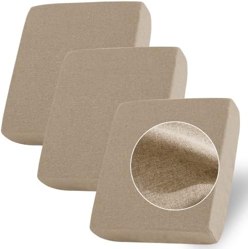 StangH Linen Couch Cushion Cover - Soft Flexibility Anti-Skid Individual Cushion Slipcover, All Seasons Suitable Pets Friendly Porch Canopy Settee Seat Dinette Seats Loveseat Cover, Camel 3 Pieces