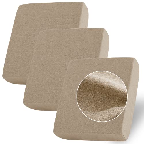 Stangh Linen Couch Cushion Cover - Soft Flexibility Anti-Skid Individual Cushion Slipcover, All Seasons Suitable Pets Friendly Porch Canopy Settee Seat Dinette Seats Loveseat Cover, Camel 3 Pieces #TOP18