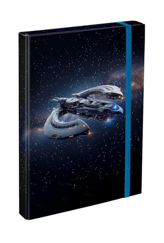 Baagl Heftbox für Schulranzen - Heftmappe A4 für Kinder mit Gummiband und Innenklappen - Sammelmappe Sammelbox mit Gummizug für Jungen (Spaceship)