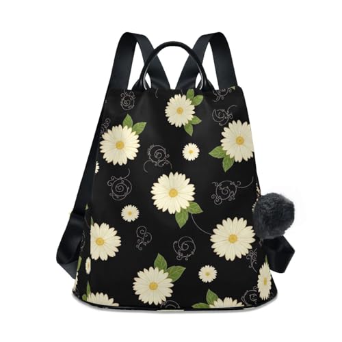 Mochila antirrobo mujer bolsa de viaje marfil con estampado floral y pompones suaves