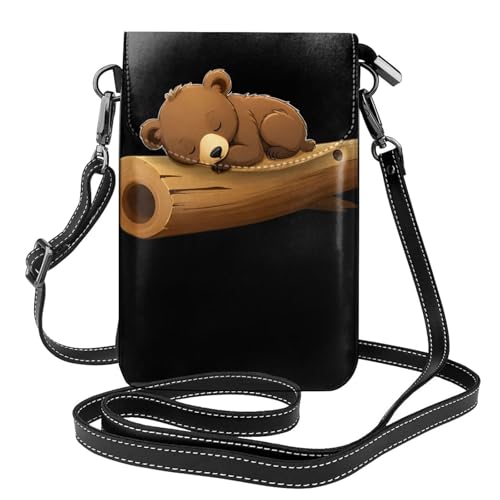 Sac à bandoulière pour téléphone portable en cuir imprimé ourson anti-perte