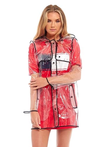 shelikes Womens Raincoat Transparent Waterproof Rain Mac Jacket Clear Lightweight Raincoats with Hood & Pockets for Camping Outdoor Events & Travel