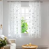 Photo Gallery star and moon - tende trasparenti in voile, 130 cm, corte, per camera dei bambini, 2 pannelli, in tulle, per soggiorno (argento) Photo Gallery star and moon - tende trasparenti in voile, 130 cm, corte, per camera dei bambini, 2 pannelli, in tulle, per soggiorno (argento)