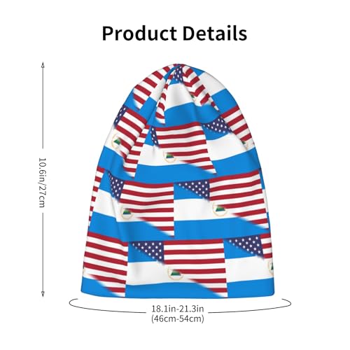 American Flag and Flag of Nicaragua Kids Leisure Elastic Knitted Hat Junior Large Size Knit Cap Child Beanie Black2