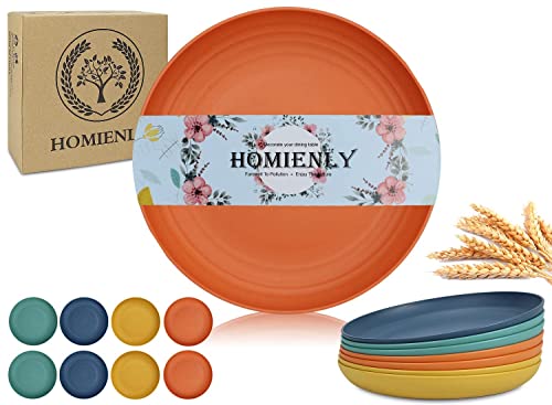 Image of Homienly Deep Dessert Plates Unbreakable Wheat Straw Dinner Plates 8 PCS Microwave & Dishwasher Safe Plates Sets for Kitchen, Camping, Reusable Plastic Plates for Kids, Appetizer (Colorful, 8 inch)