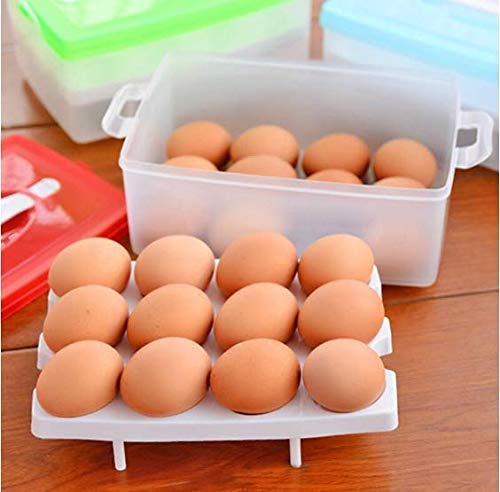 SEASPIRIT Plastic Double Layer Refrigerator 24 Eggs Storage Box Airtight Basket (Multi Color) 2