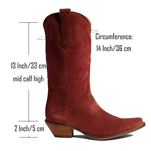 Image of LEHOOR Cowboy Boots Women Embroidered Mid Calf Western Boots Stacked Low Heel Pointed Toe Pull On Cowgirl Boot 4-11 M US