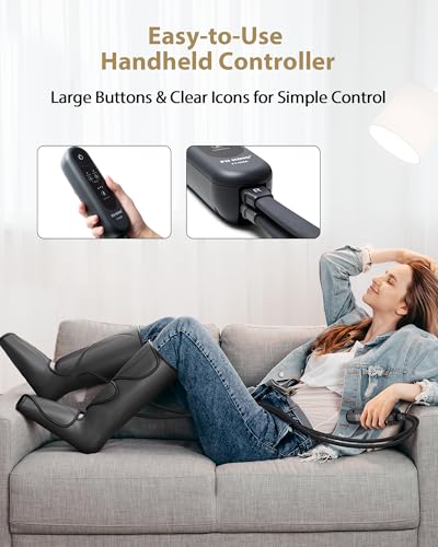 FIT KING Leg Massager for Circulation and Pain Relief, Air Compression Leg and Foot Massager to Relieve Pain Swelling Edema with 2 Size Extensions- Great Gift for Wife Mom and Friend