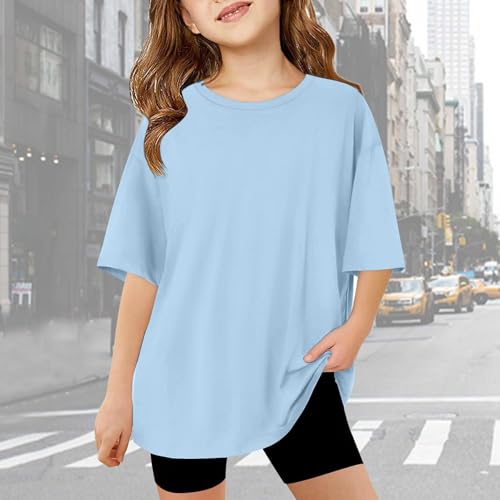Oversized Tshirts for Girls Summer Casual Loose Tops Crewneck Short Sleeve Basic Tees Workout Blouse 3-14Years3