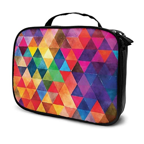 Preisvergleich Produktbild Kosmetiktasche in leuchtenden Aquarellfarben, dreieckig, geometrische Kunst, Aufbewahrungstasche, tragbar, multifunktional, geeignet für Sport, Fitnessstudio, Yoga, Strand, Baden