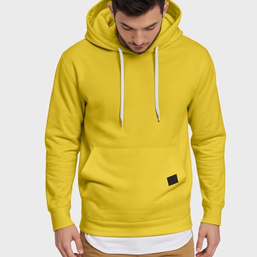 Mens Hoodies Pullover Cotton Long Sleeve Casual Fleece Hooded Sweatshirts Solid Color Drawstring Hoodies for Men with Pocket2