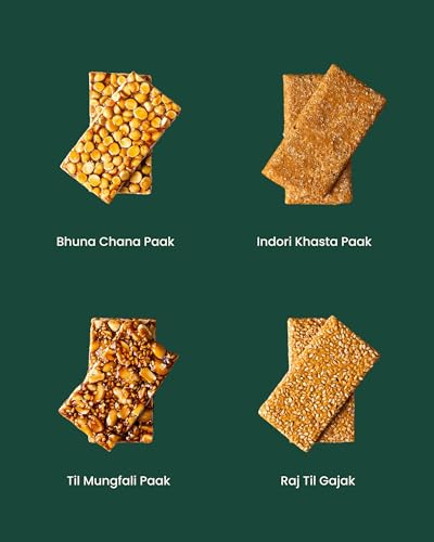 Image of Hyperfoods Lohri Gifts Pack of 4 Gajak Gift Pack Lohri Gift Hamper Chikki Gift Hamper Makar Sakranti Gifts Hamper New Year Gifts Winter Delight Gajak 470 Grams Gift For New Year