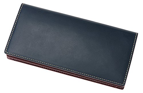 [キプリス] ブライドルレザー ＆ ルーガショルダー 長財布 かぶせ蓋 小銭入れ付き 通しマチ 束入 財布 革 レザー 父の日 ギフト プレゼント 誕生日 彼氏 ネイビー×ワイン 6271