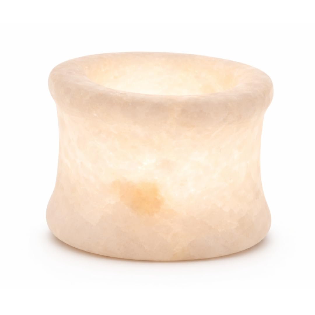 Craftsofegypt White Single Alabaster Candle Holder - Egyptian Tealight And Votive Candles Holders With Amber Glow For Home Décor - Natural Stone Soothing Tranquil