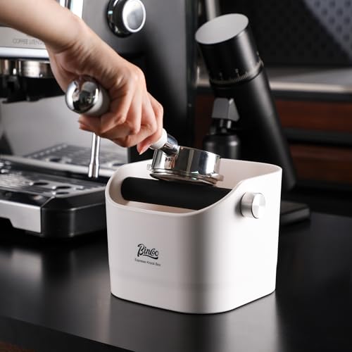 Espresso Knock Box - Bincoo Pink Espresso Machine Knock Box/Espresso Grounds Knock Box, Barista Style Coffee Knock Box for Grounds with Removable Shock-Absorbent Knock Bar and Anti-Slip Base. (White) - Image 3