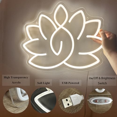 Image of Lotus Meditation Neon Sign - 12 * 15.3 inch Warm Glow Yoga Room Decor | Zen Wall Art for Home & Spiritual Space，Light Up Wall Art for Home or Yoga Studio