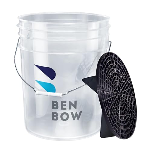BenBow - Seau de Lavage avec Tamis à saleté - 20 l - Transparent - Robuste, Durable et idéal pour Le Lavage Professionnel à la Main et Les Applications en Voiture Atelier, facilite Le Nettoyage