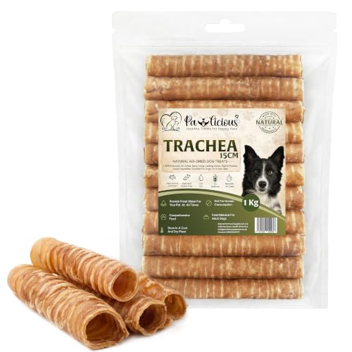 PAWLICIOUS 1Kg Beef Trachea for Dog 15cm (24-30 Pcs) Beef Air Pipe100% Natural Healthy Air Dried Dog Treat Chews Grain Free Alternative Dental Sticks for Teeth Cleaner Strong Chewing Muscles 1 Kilo